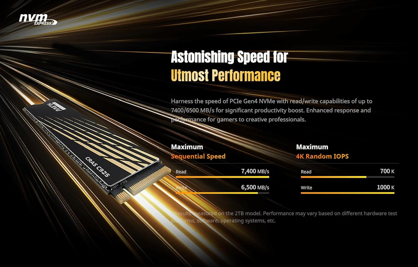 KLEVV CRAS C925 500GB M.2 2280 NVMe PCIe Gen4x4 Internal Gaming SSD with Aluminium Heatsink, Compatible with PS5, up to 7400MB/s (K500GM2SP0-C9T)