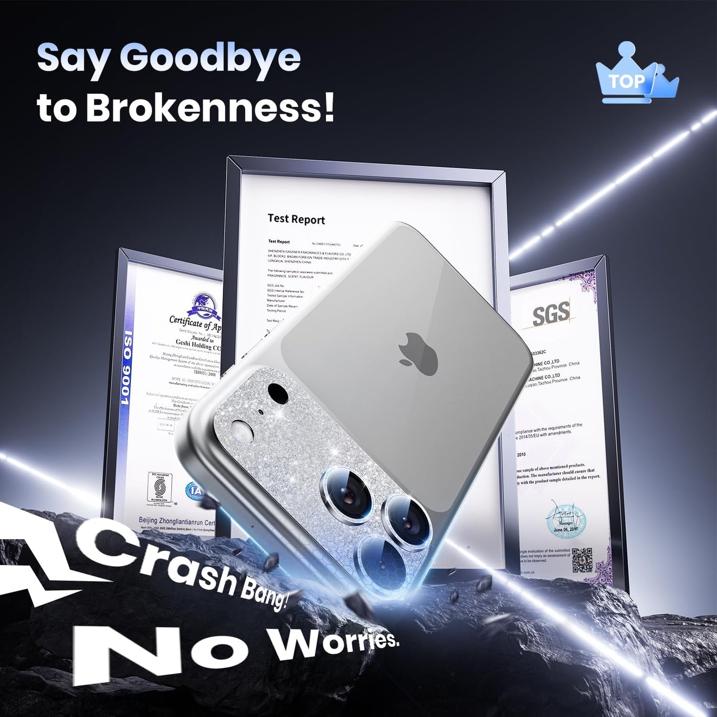 Hoerrye for iPhone 17 Pro Max Camera Lens Protector - [12FT Shatterproof Military Grade] [Strong Adsorption] Metal 9H+ Tempered Glass Camera Screen Full Cover Case Friendly,Glitter Silver