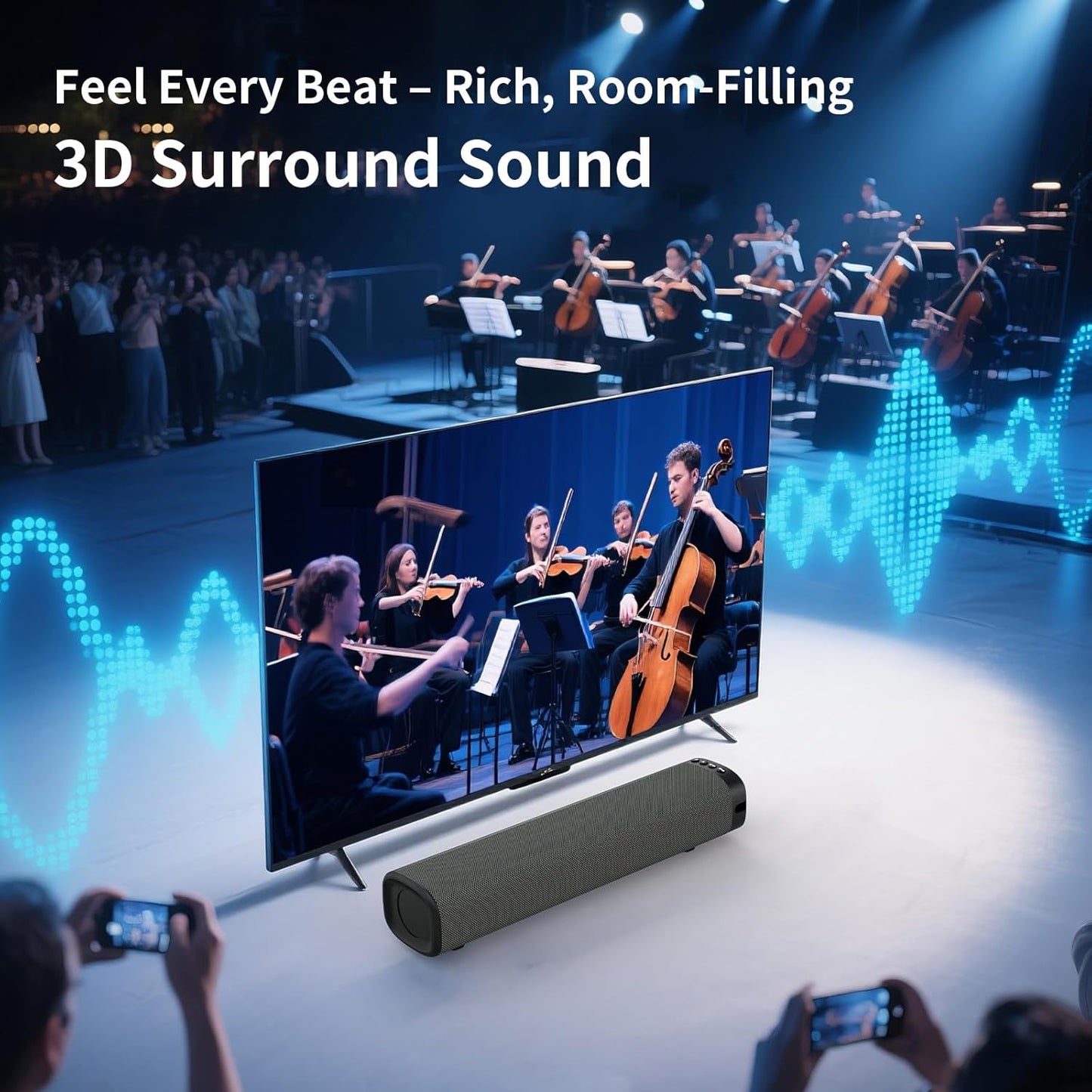 Sound Bar for Smart TV , Surround Sound System for TV – 50W Bluetooth Soundbar with Bluetooth, ARC, Optical, and AUX Connectivity, Remote Control, Wall-Mountable, Compatible with TV, PC, and Phone