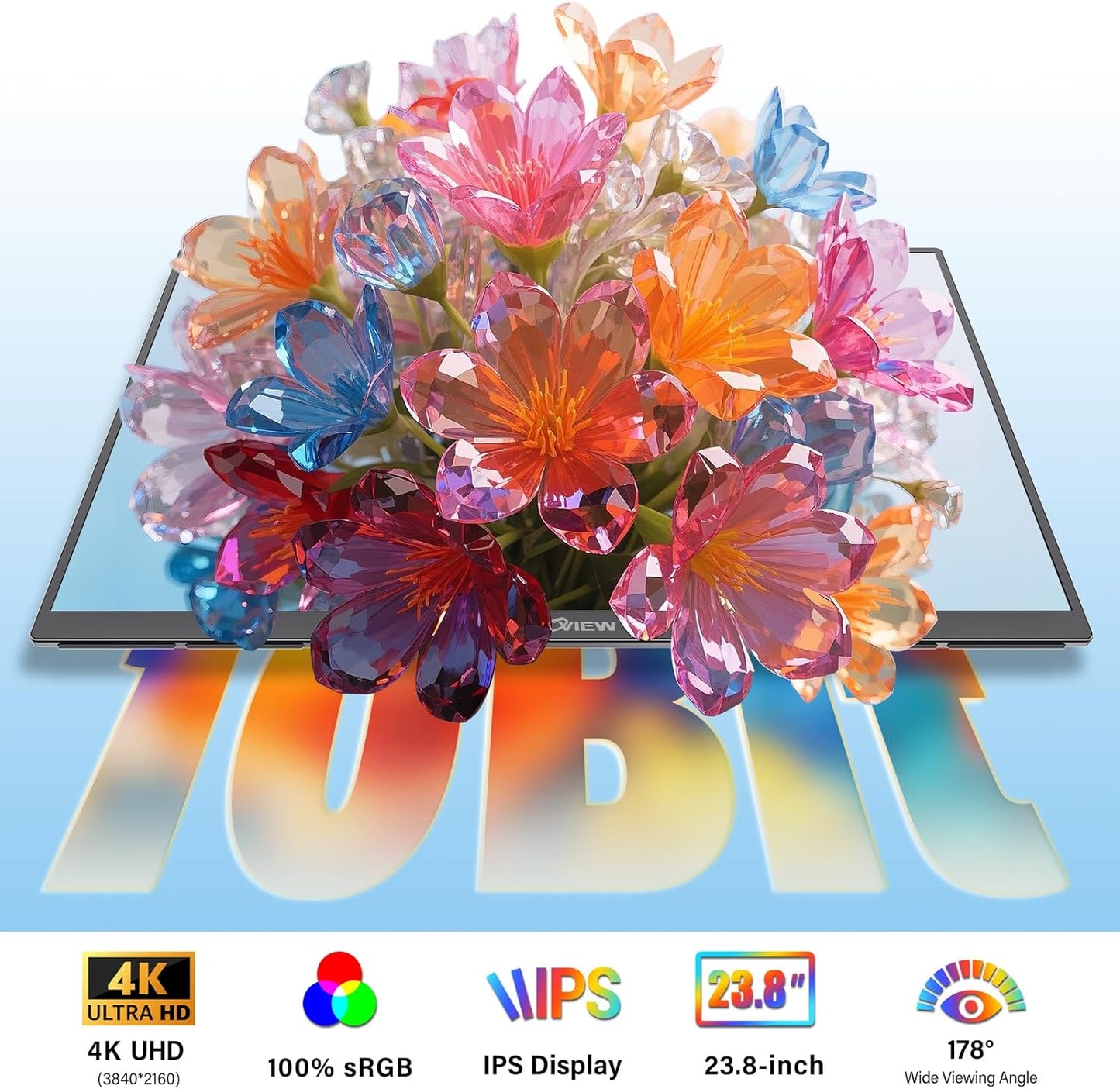 Innoview 23.8” 4K Large Portable Monitor, UHD (3840*2160) 100%sRGB IPS Speakers USB-C HDMI Work Home Second Monitor W/180°Adjustable Stand for Laptop, Desktop, Macbook, Phones, Tablet, PS5/4, Switch