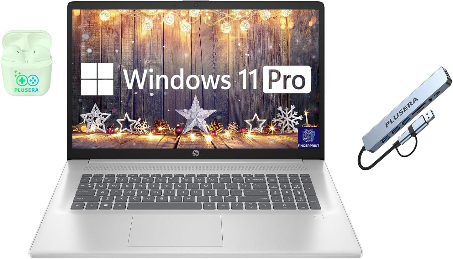 HP 17.3" Business Laptop Computer, 16GB RAM 1.2TB Storage (1TB SSD+256GB Docking Station Set), 10-Core Intel Core i5, Windows 11 Pro & Microsoft Office Included, Fingerprint Reader, PLUSERA Earphones