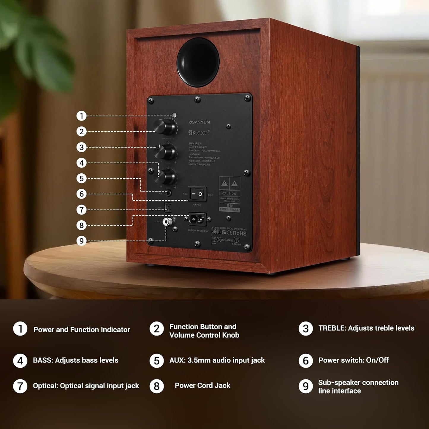 SW205 4" Bookshelf Speakers | Immersive HiFi Audio with Virtual Surround | Flagship DAC/DSP Engine | Geometric Diffusion Cabinet | 80W, Bluetooth 5.4/Optical/AUX Inputs, Wireless Remote, Red