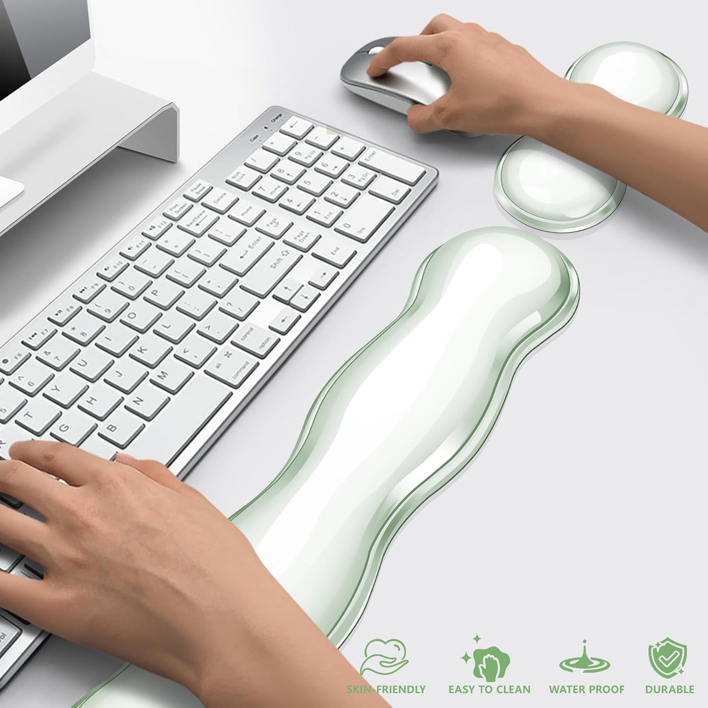Gel Keyboard and Mouse Wrist Rest, Cute Wrist Support and Arm Support Keyboard Rest for Keyboard and Mouse Typing Pain Relief，Suitable for Office/Computer/Laptop/Gaming（Transparent Green Set ）