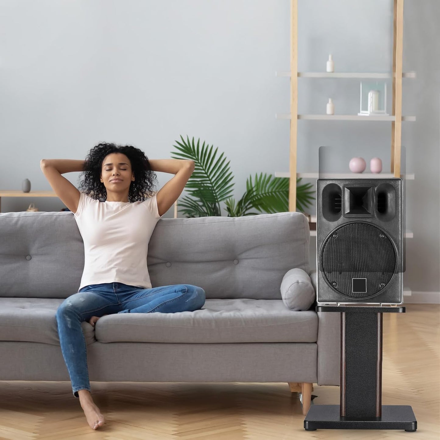 MECCANIXITY Wood Speaker Stands, 2 Pack 11.8 Inch (30cm) Universal Speaker Stand Hollowed Bases Enhanced Audio Listening for Home Theaters Cinema