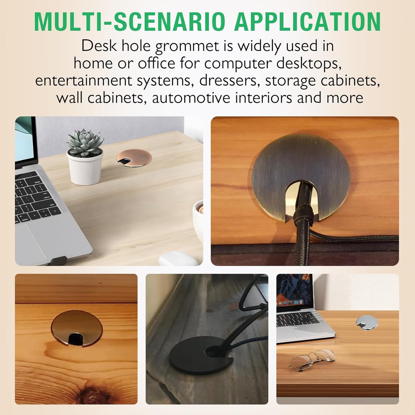 2 Pcs Desk Grommet 1-3/8" / 35 mm, Desk Cord Hole Cover, Cable Grommet Metal Zinc Alloy Materilal, Desk Hole Grommet for Home & Office Pc, Detachable Cable Cord Organizer-Copper Red