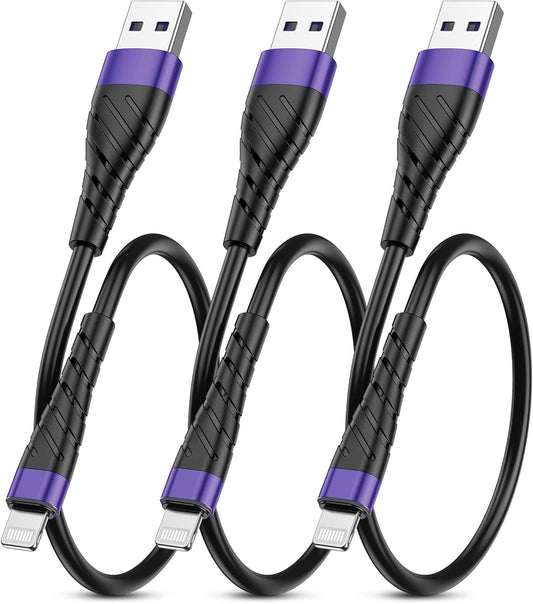 OIITH MFi Certified Short for iPhone Charger Cable 3 Pack 1 Ft, 12 inch for Lightning Charging Cord, Fast 2.4A for iPhone Data Cord Compatible with iPhone12/11/XS/Max/XR/X/8/8P/7P/6/iPad - Purple