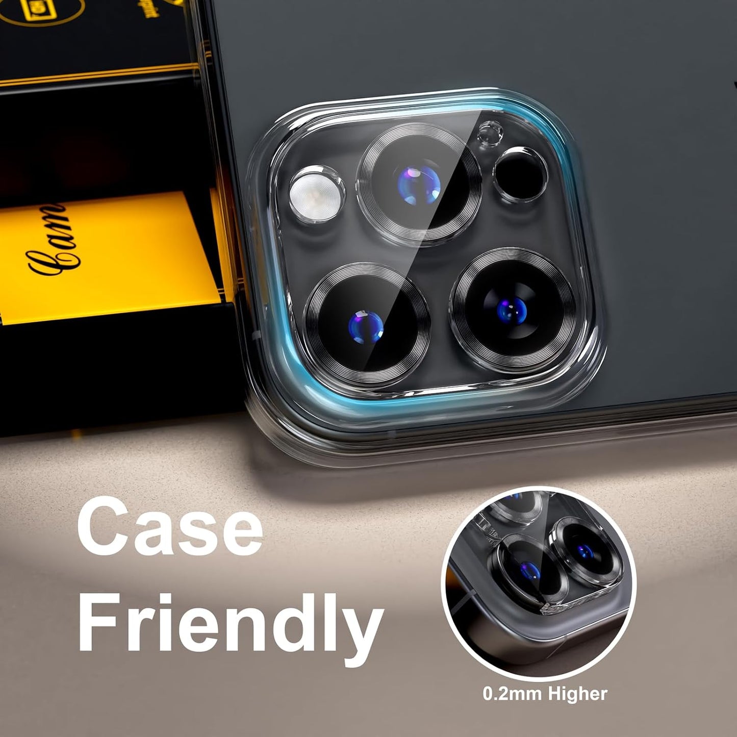 beuxece for 6 Pack iPhone 15 / iPhone 15 Plus Camera Lens Protector [Drop Protection] [Case Friendly] [Easy Installation] 9H Tempered Glass Camera Screen Protector Cover Accessories, CD Black