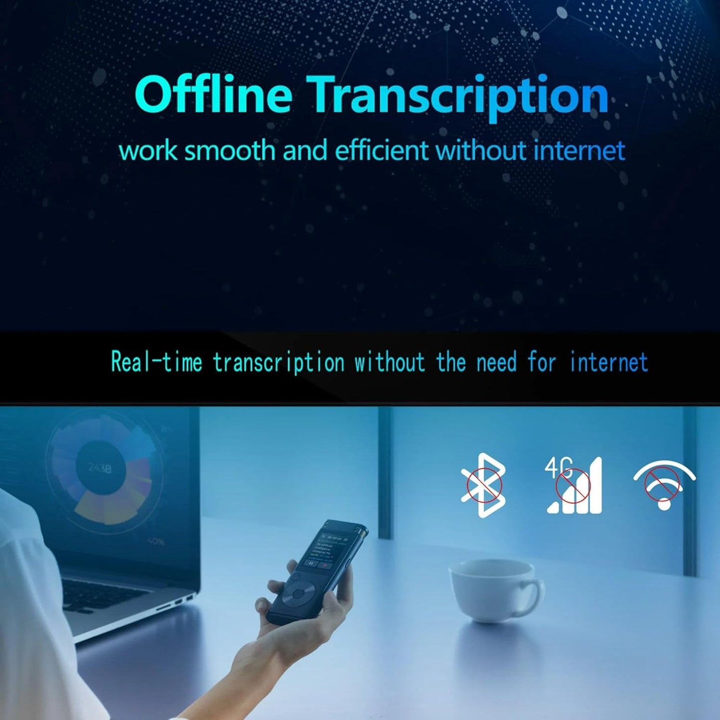 Offline AI Voice Recorder with Playback, Secure Digital Recorder with 5-Language Voice-to-Text, Noise Reduction, Local Storage for Meetings, Lectures, Interviews & Learning, No Subscription