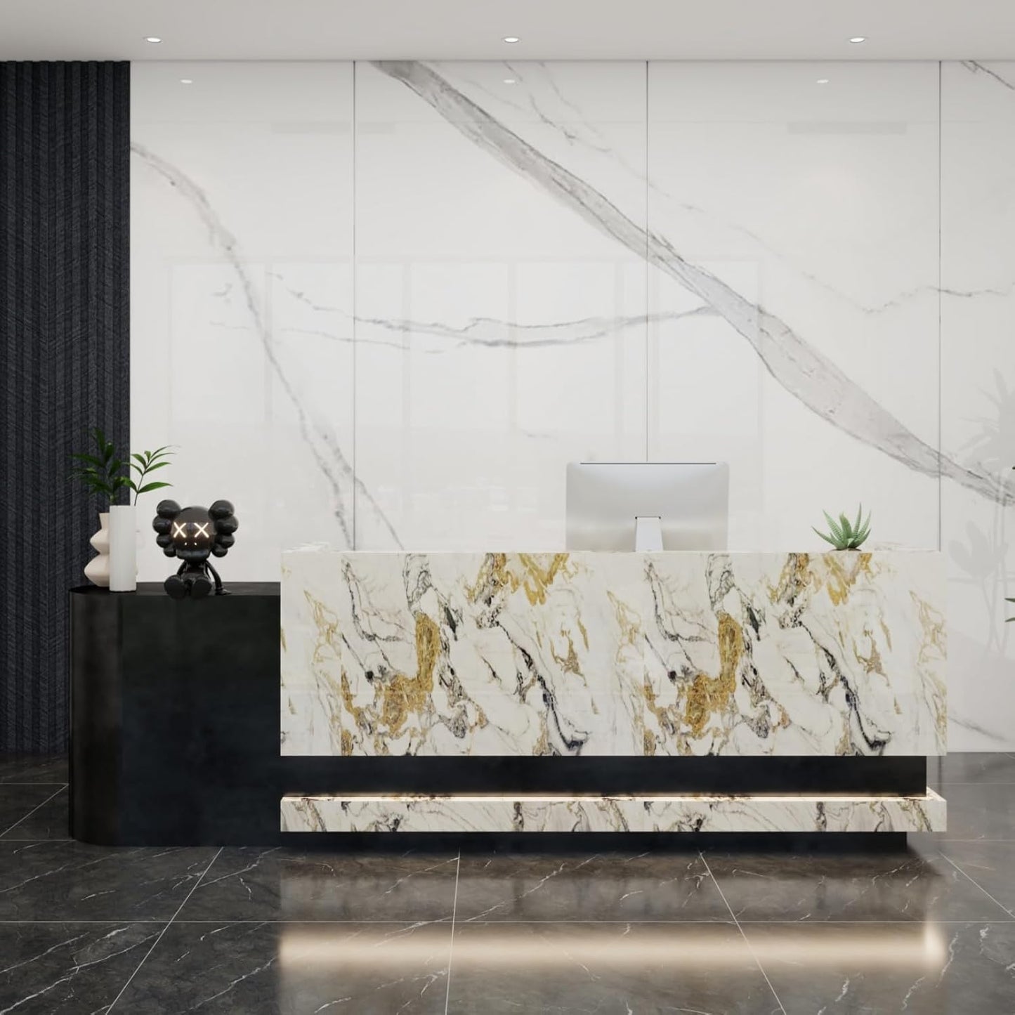 Front Desk Reception Counter - Lockable Storage & Keyboard Tray | Reception Desk with Counter, Customizable Large Counter Table (Black+White, 92'')