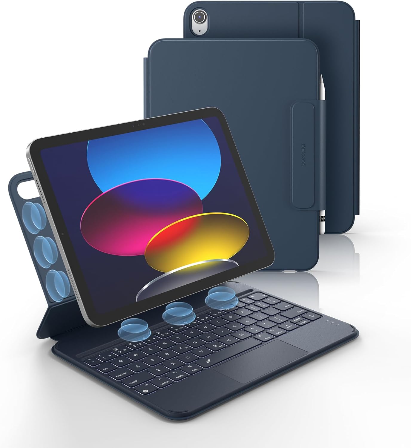 Dexnor for iPad (A16) 11th/10th Generation Case with Keyboard Ultra-Light Magnetic Detachable Folio Keyboard Cover Multi-Touch Trackpad Backlit for iPad 10th Gen 10.9" (2022)/11th Gen (2025), Blue
