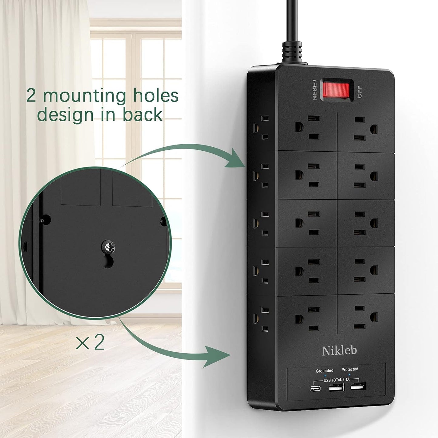 Power Strip 23 in 1, 20 Outlets Surge Protector Wall Mount with 2 USB+1 USB C Ports, Multi Plug Extension Cord 6ft Heavy Duty, Accessories for Gaming, Studio, Home, Office, Desk Organizers