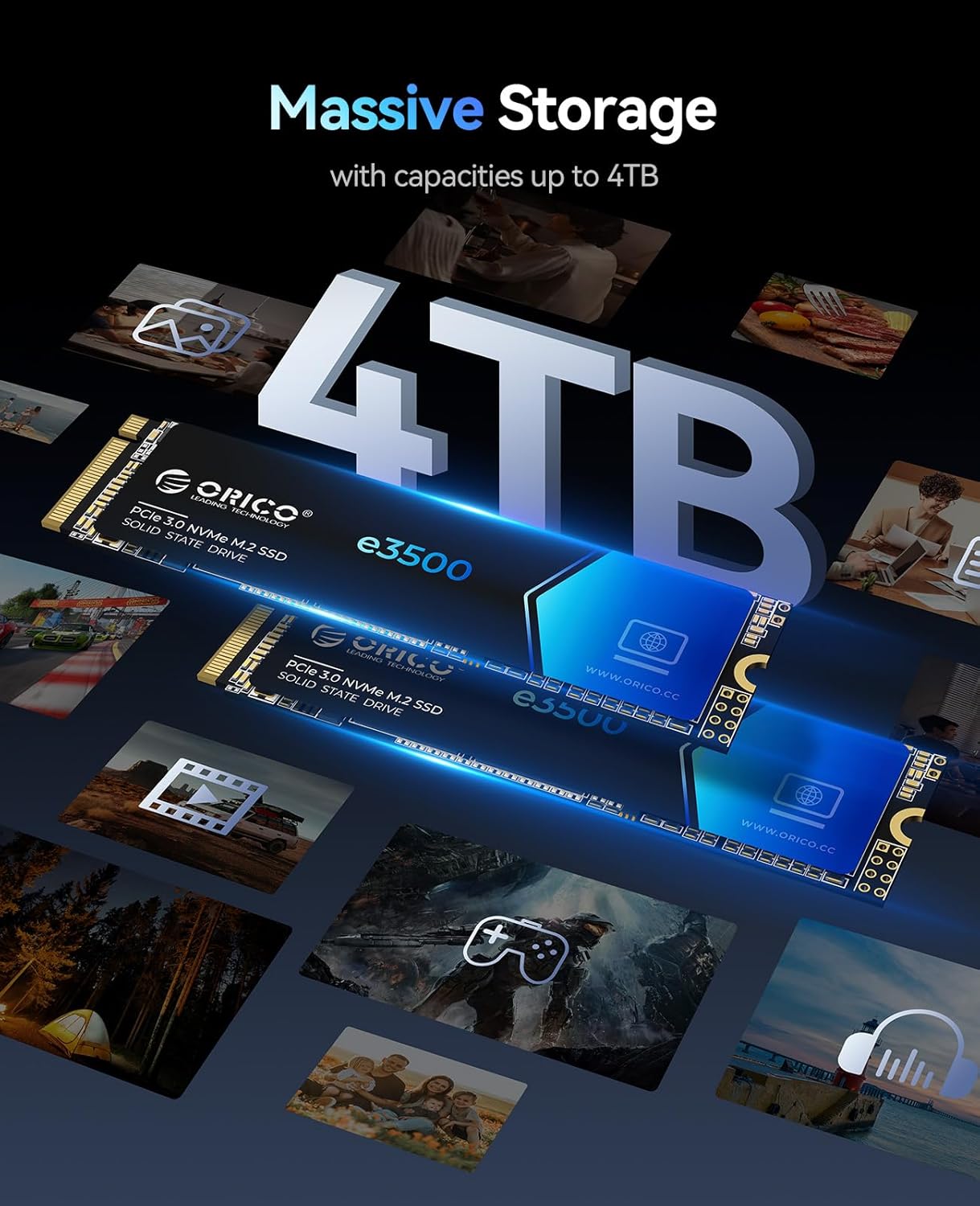 ORICO 2TB M.2 NVMe SSD, PCIe Gen3x4 M2 2280 SSD, Up to 3600MB/s Read & 2400MB/s Write, 3D NAND Flash Internal Solid State Drive with SLC Cache, Compatible with Laptops PC Desktops-e3500