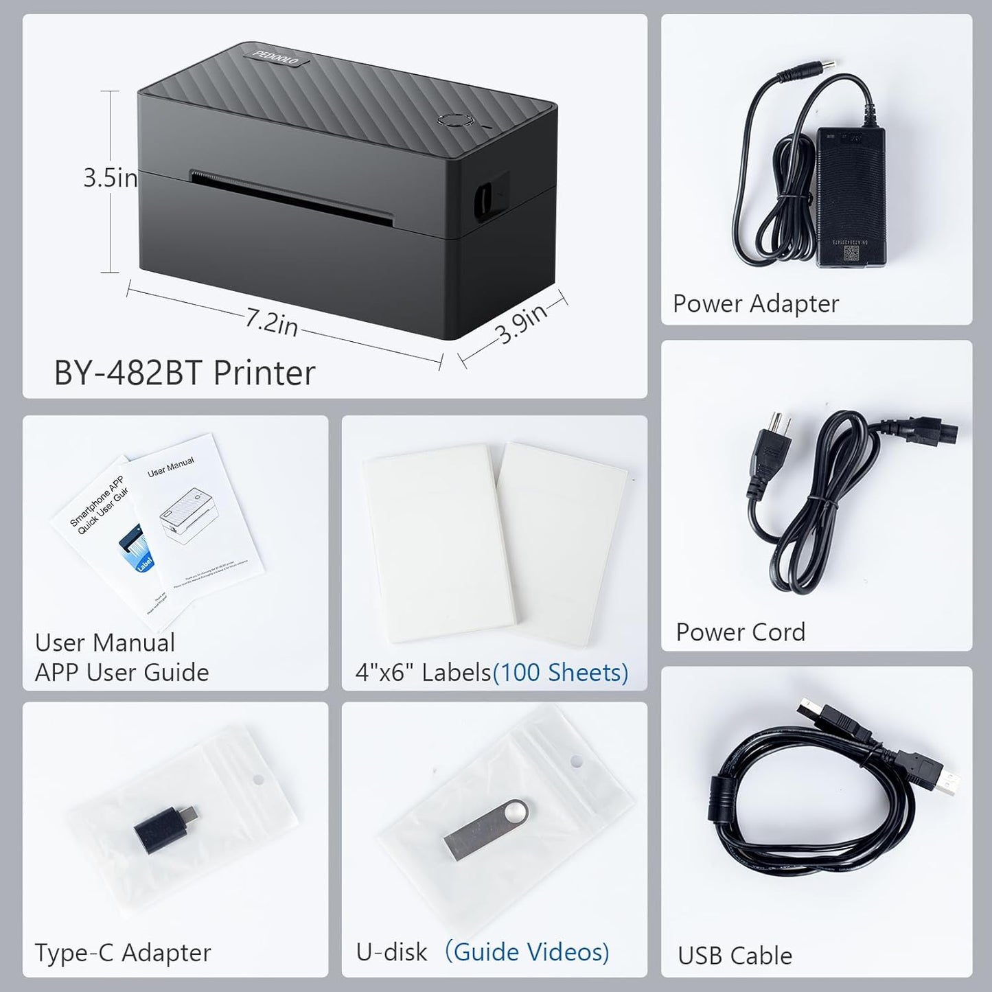 Label Printer, 4x6 Shipping Label Thermal Printer for Packages, Bluetooth Conection and Compatible with Android. iPhone.Windows, Mac, Chromebook, Amazon, Ebay, UPS.USPS, FedEx, Shopify