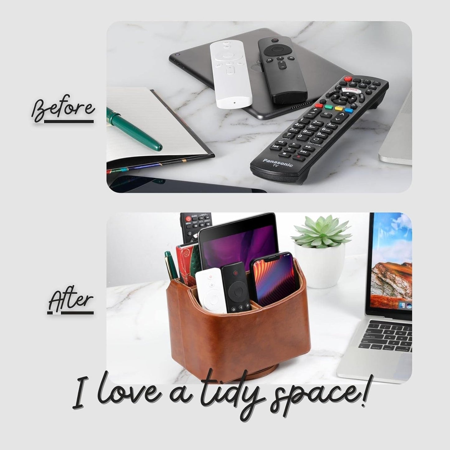 Remote Control Holder, Spinning Desk Organizer, Nightstand Bedside Caddy for TV Remotes/Tablets/Phones/Eyeglasses/Books/Pens - Brown