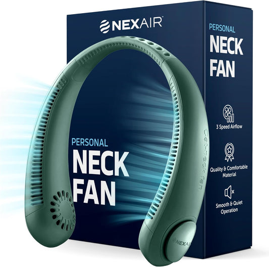 Portable Neck Fan - 3 Speed Rechargeable Bladeless Neck Fan, Adjustable Personal Green Neck Fan For Women & Men Modern Design, Great Cooling Fan For Travel, Outdoors & Sports