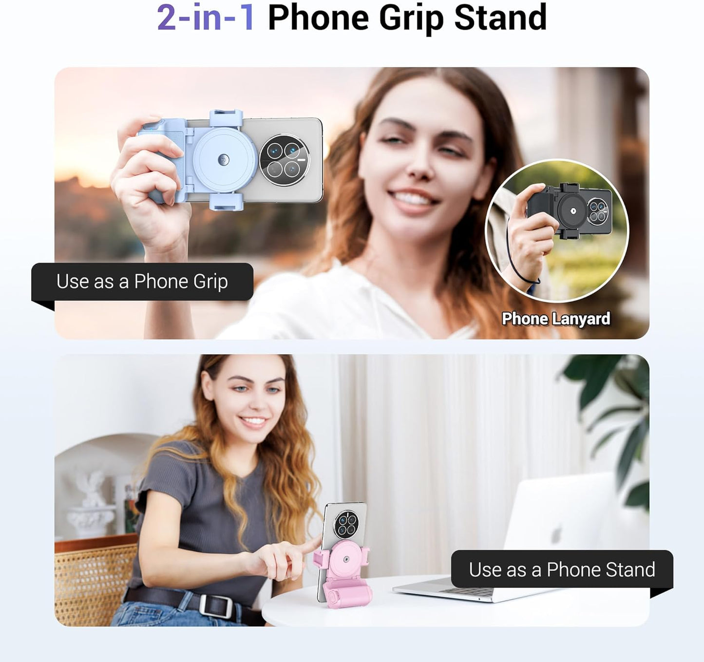 KIWIFOTOS Phone Camera Grip Smartphone Tripod Mount Handle Holder with Wireless Remote & 1/4"-20 Tripod Adapter for iPhone 16 15 14 Pro Max S23 S22 Selfie Vlog Video Shooting