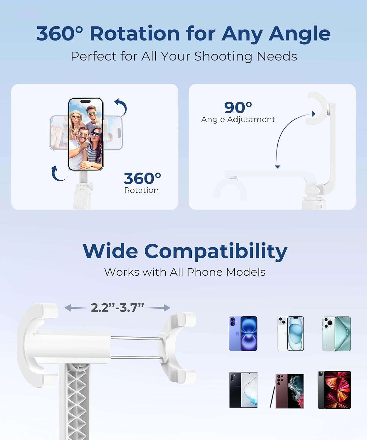 67‘’ Selfie Stick, Phone Tripod with Wireless Remote Control, Portable Selfie Stick Tripod for Photograph, Live Streaming, Video Recording, Compatible with All Cell Phones, White