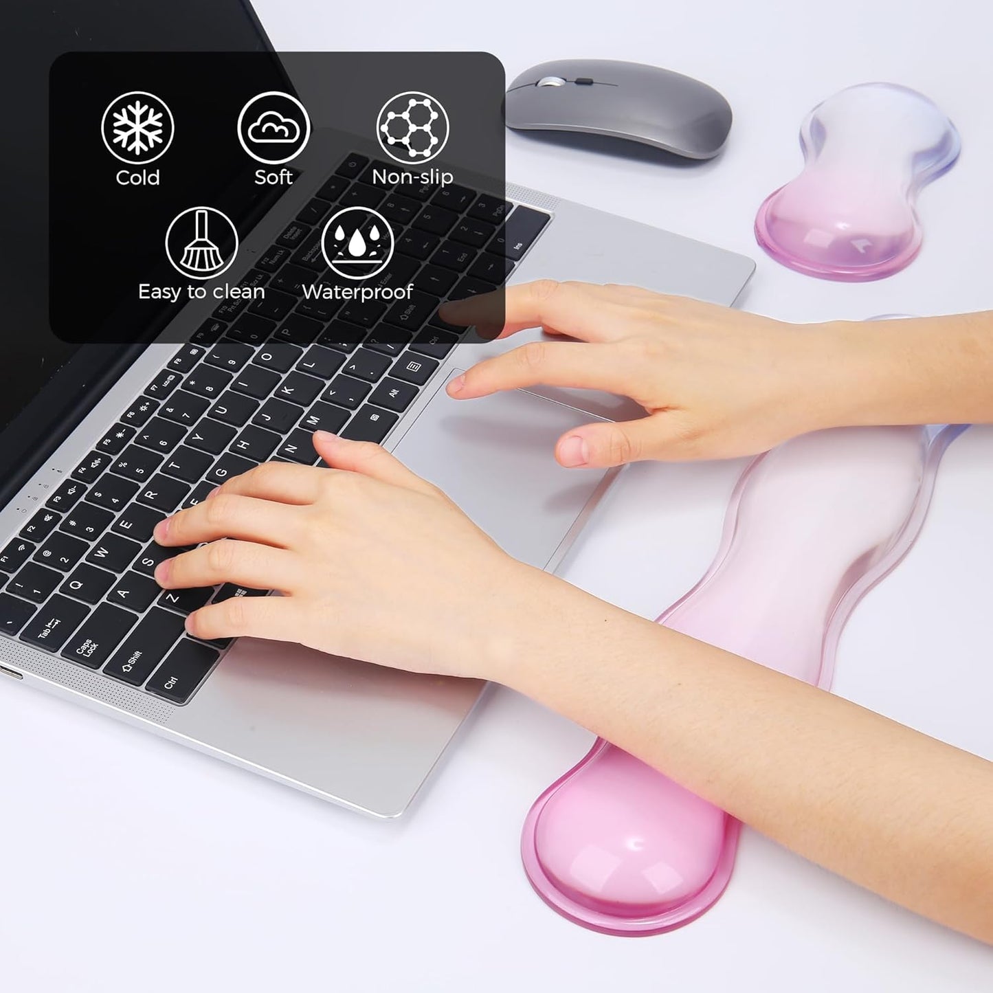 Gel Wrist Rest for Keyboard and Mouse, Wrist Rest for Keyboard, Mouse Wrist Support, Pain Relief, Cool Touch, Non-Skid, Mouse Wrist pad