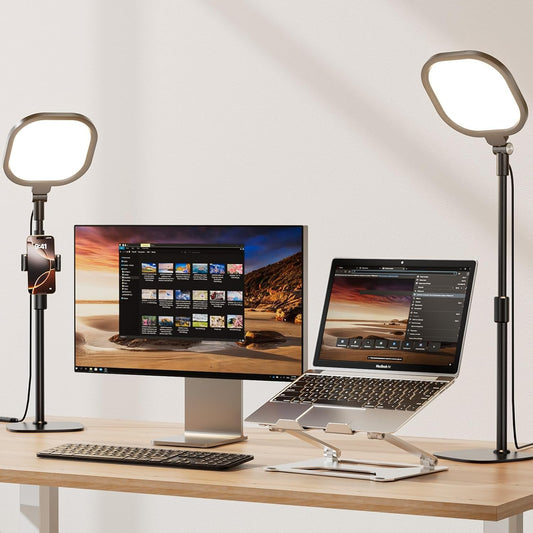 2 Packs Video Conference Lighting Kits, Dimmable Desk Ring Light with Stand and Phone Holder, Computer Laptop Light for Zoom Meeting, Video Calls, Live Streaming, Podcasting, Video Recoring
