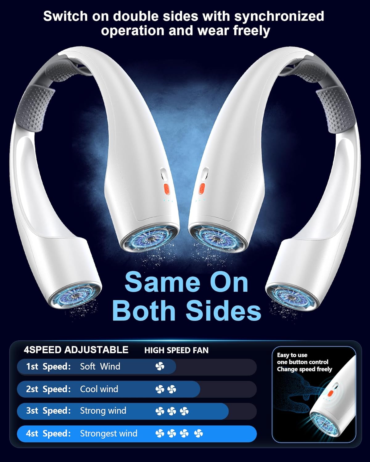 AI Neck Fan, 4 Speeds Adjustable Portable Personal Fan Rechargeable, 4000 mAh Battery Faster Cooling Wearable Fan, Ultra Quiet for Home, Office, Travel, Outdoor