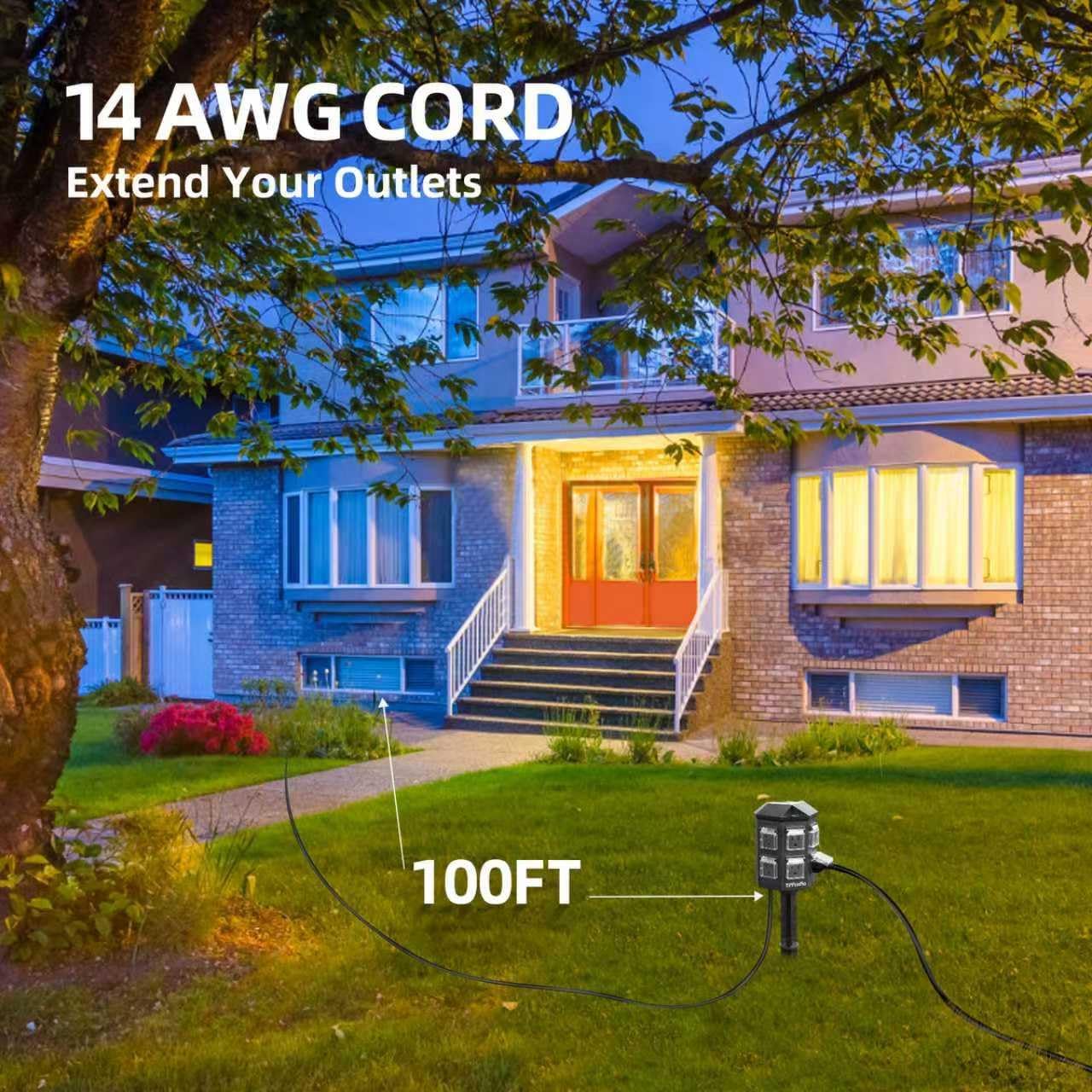 TiFFCOFiO Outdoor Power Strip Timer, Dusk to Dawn Light Sensor Countdown, 100 Feet Extension Cord Waterproof, 6 Grounded Outlets for Halloween and Christmas Decorations, ETL Listed (100 FT)