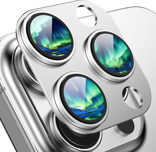 Compatible with iPhone 15 Pro/16 Pro Camera Lens Protector, [Case-Friendly][Strong Adsorption][AR Anti-Reflection] Tempered Glass Full Coverage Camera Screen Protector for 16 Pro Max,Silver