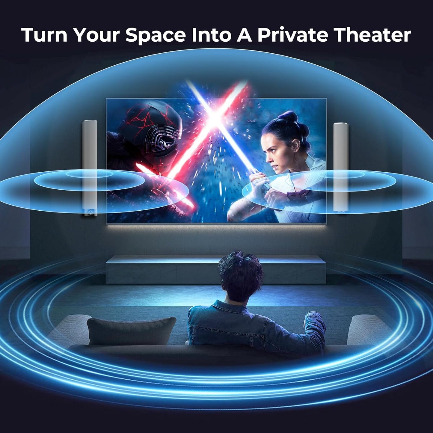 Sound Bar for Smart TV, 80W Soundbar with Bluetooth/ARC/Opt/AUX Connect, Auto Volume Boost, 3 Equalizer Modes, 2 in 1 Detachable Soundbar for TV/PC/Gaming/Projectors