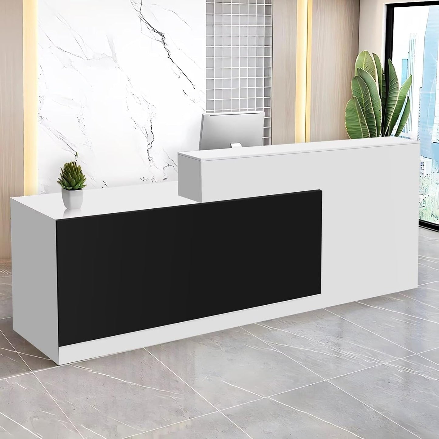 Reception Desk with Counter Modern Checkout Counter with Lockable Drawer Keyboard Tray Receptionist Desk for Office Salon Reception Table E Left 51inch/130cm