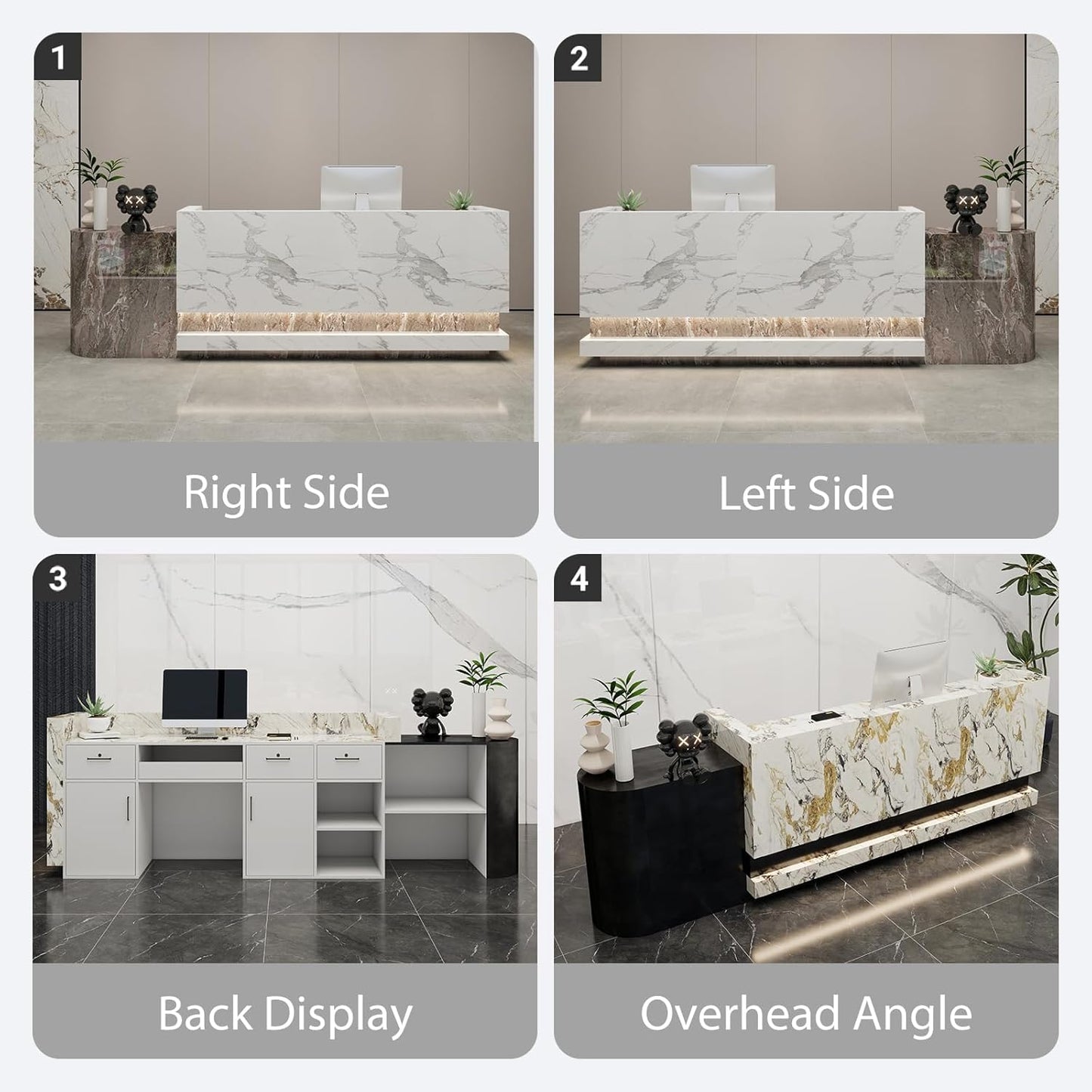 Front Desk Reception Counter - Lockable Storage & Keyboard Tray | Reception Desk with Counter, Customizable Large Counter Table (Grey+White, 92'')