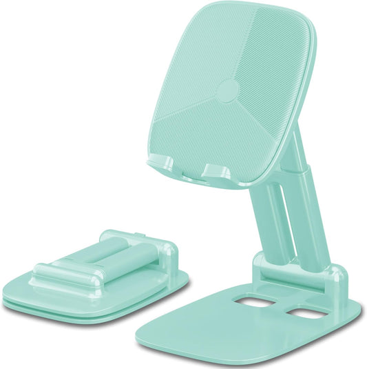DEERLAMN Cell Phone Stand for Desk,Height Adjustable Cell Phone Holder Portable Desktop Stand, Travel Home Office Desk Accessories Compatible with iPhone 16/15/14/13/12/11 All Smartphone - Light Green