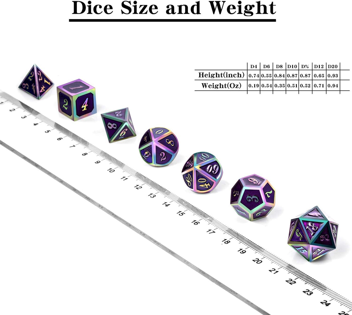 Purple Metal Dice Set D&D, DNDND 7 Die Enamel Polyhedral DND Dice Set with Metal Tin for Dungeons and Dragons and Role Playing Game