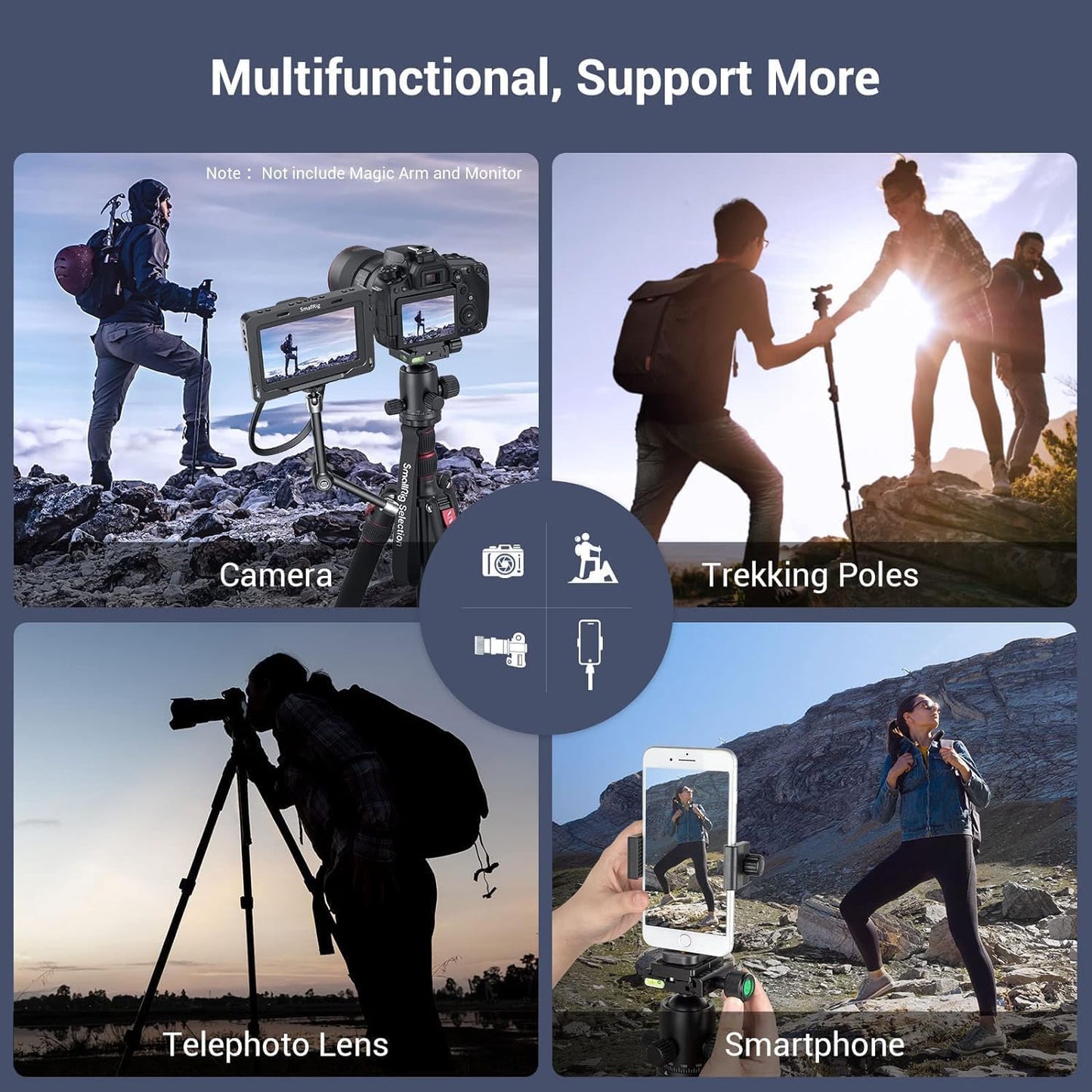 SmallRig CT-20 Camera Tripod, 78.7" Foldable Aluminum Tripod & Monopod, 360°Ball Head Detachable, Payload 33lb (200cm/78.7")