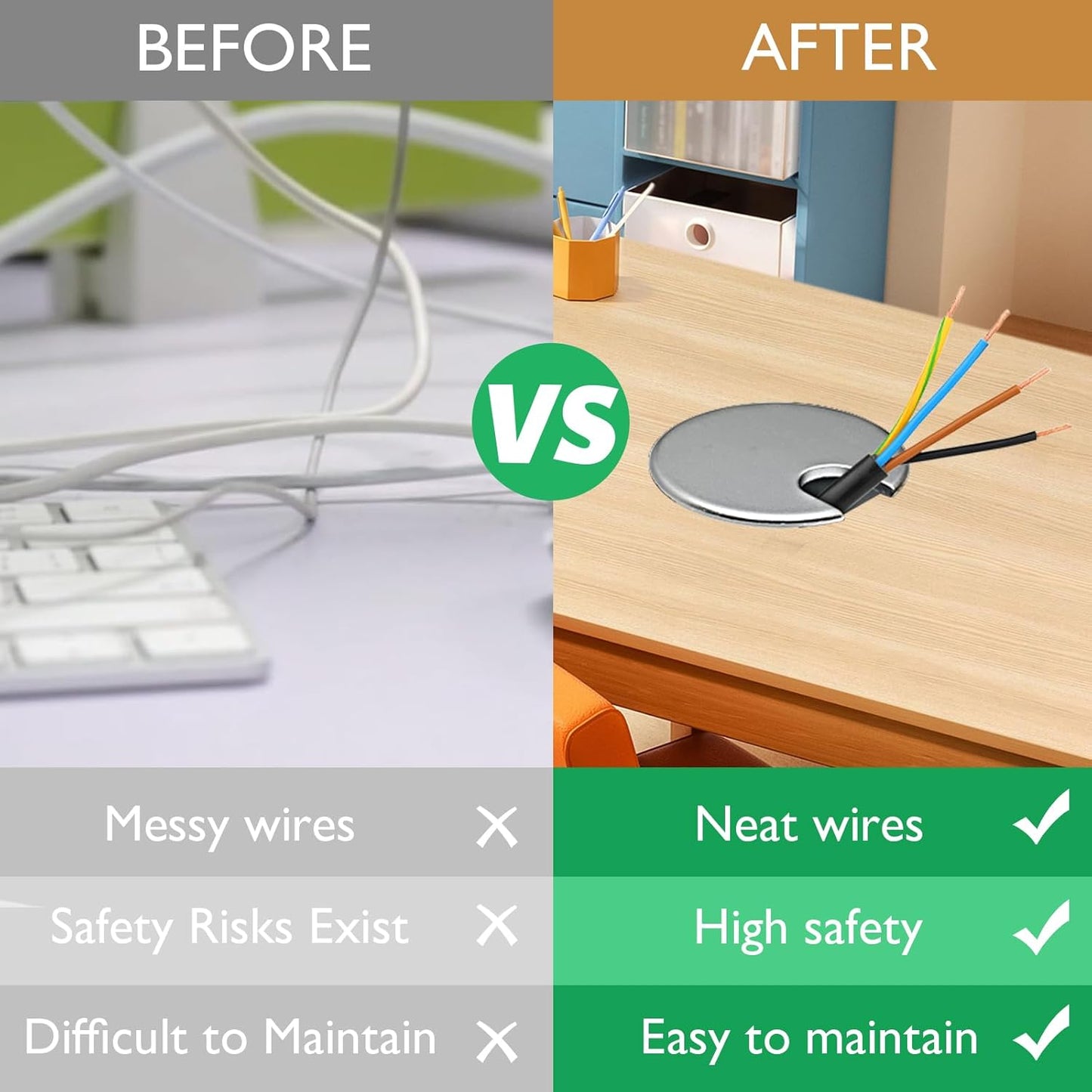 1 Pcs Desk Grommet 1-3/8" / 35 mm, Desk Cord Hole Cover, Cable Grommet Metal Zinc Alloy Materilal, Desk Hole Grommet for Home & Office Pc, Detachable Cable Cord Organizer-Brushed Silver