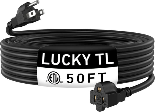 LUCKY TL Indoor Outdoor Extension Cord, 16/3 Gauge Black Long Extension Cord 50ft, Waterproof Flexible Case, Made of Pure Copper, 13A 1625W 16AWG SJTW, 3 Prong Heavy Duty Wire, ETL