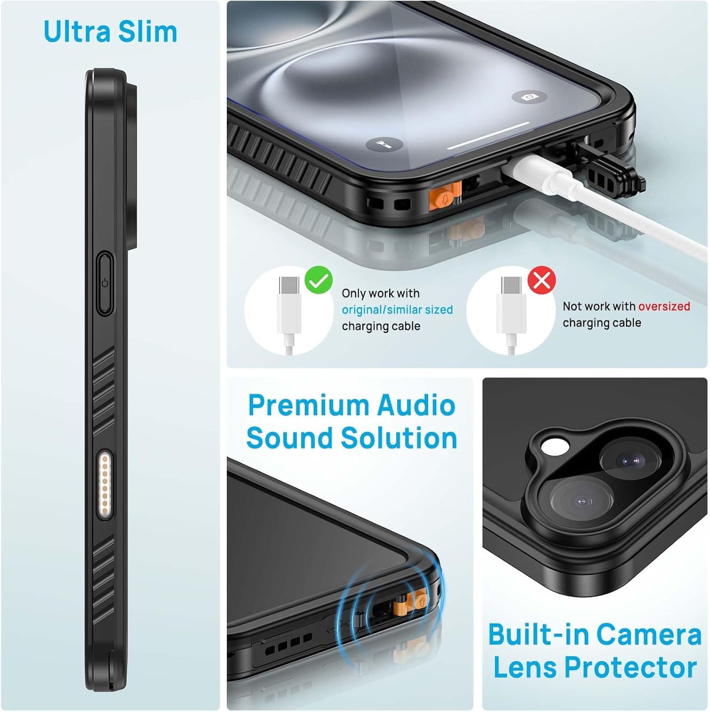 Lanhiem for iPhone 16 Plus Case Magnetic, Waterproof Dustproof Cover [Built in Screen Protector] [Compatible with MagSafe], Full Body Heavy Duty Protective Phone Case for iPhone 16 Plus - 6.7” (Black)