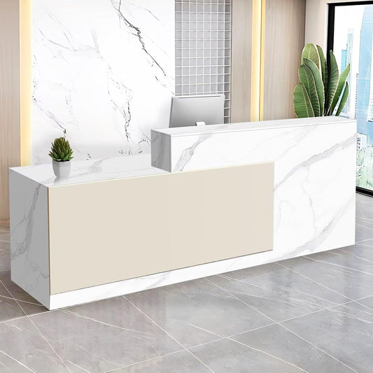 Reception Desk with Counter Modern Checkout Counter with Lockable Drawer Keyboard Tray Receptionist Desk for Office Salon Reception Table N Left 55inch/140cm