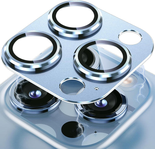 Uyiton for iPhone 13 Pro/iPhone 13 Pro Max Camera Lens Protector, [Strong Adsorption] [Drop Protection] Metal Ring Tempered Glass Rear Camera Screen Cover - Blue