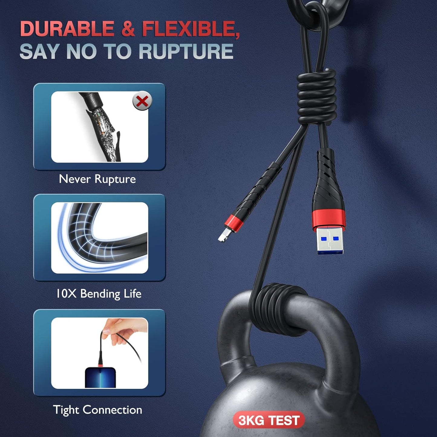 OIITH MFi Certified for iPhone Charger Cable 3 Pack 3 Ft, for Lightning Charging Cord, Fast 2.4A for iPhone USB Cord Compatible with iPhone12/11/XS/Max/XR/X/8/8P/7P/6/iPad - Red