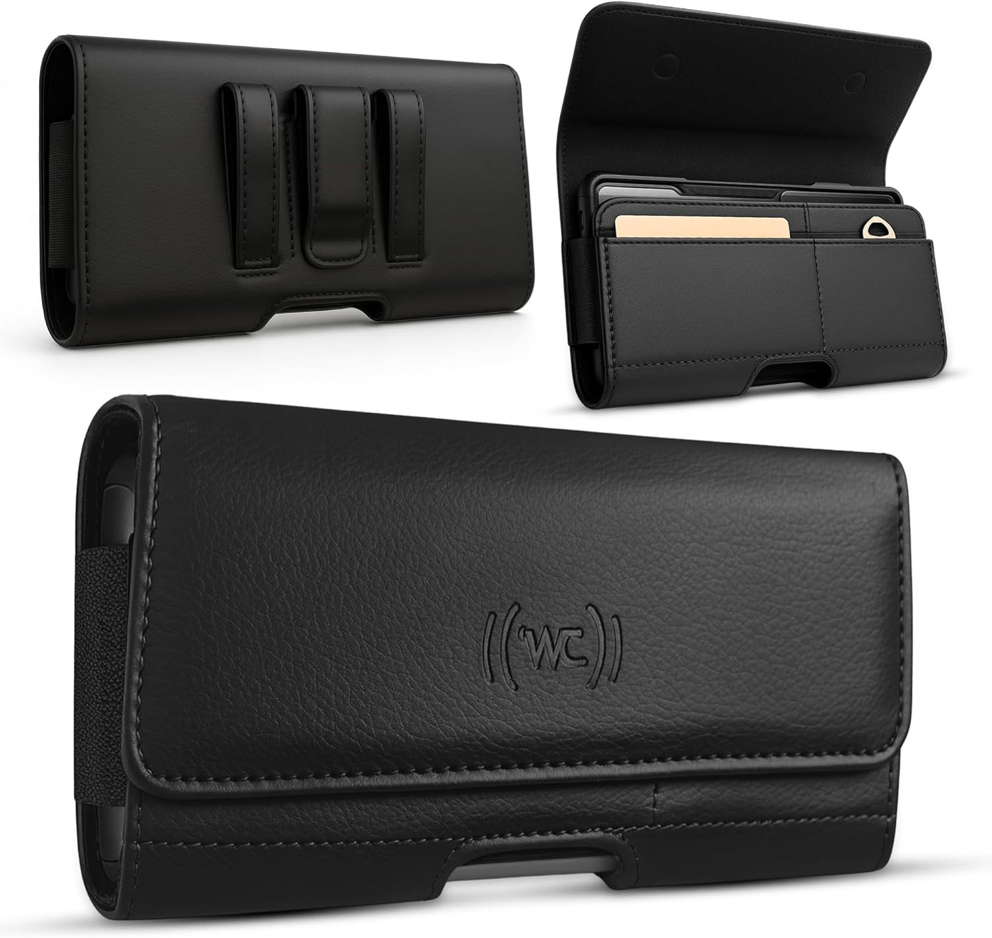 Phone Holster for Men with Credit Card Slot, Cell Phone Case, Fits iPhone 17/17 Pro 16/16 Pro 16e 15/15 Pro 14/14 Pro 13/13 Pro 12/12 Pro 11 XR– Belt Clip Carrying Phone Pouch Holder