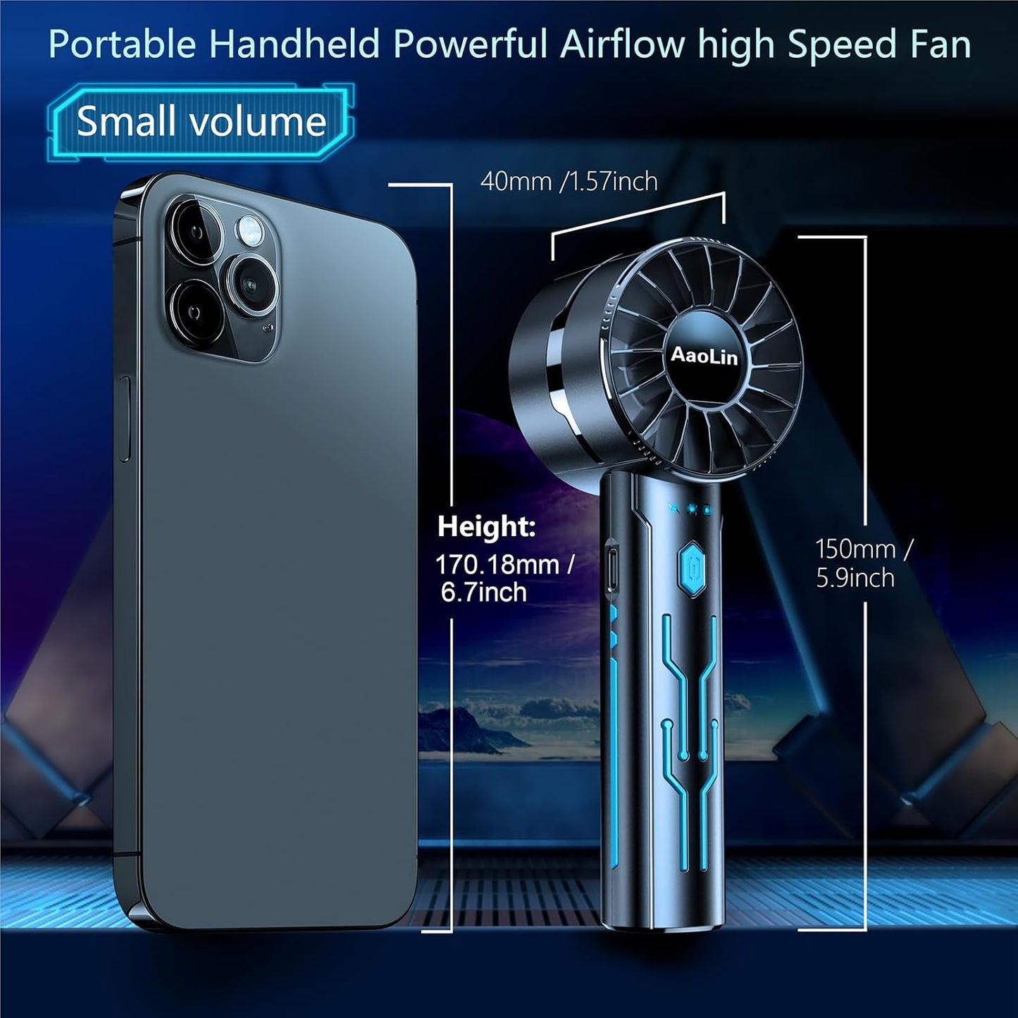 2pcs Portable Handheld Turbo Fan with 7000rpm High-Speed Motor USB Rechargeable Cooling Personal Fan 4-Speed, 4-16H Runtime, with Lanyard for Outdoor Travel, Women, Kids, Summer Gift