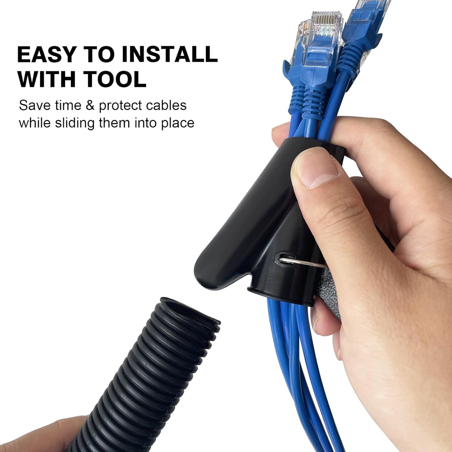 CrocSee 10ft - 1 inch Flame Retardant Split Wire Loom Tubing with Installation Tool - Flexible Wire Covers Cord Protectors - Black