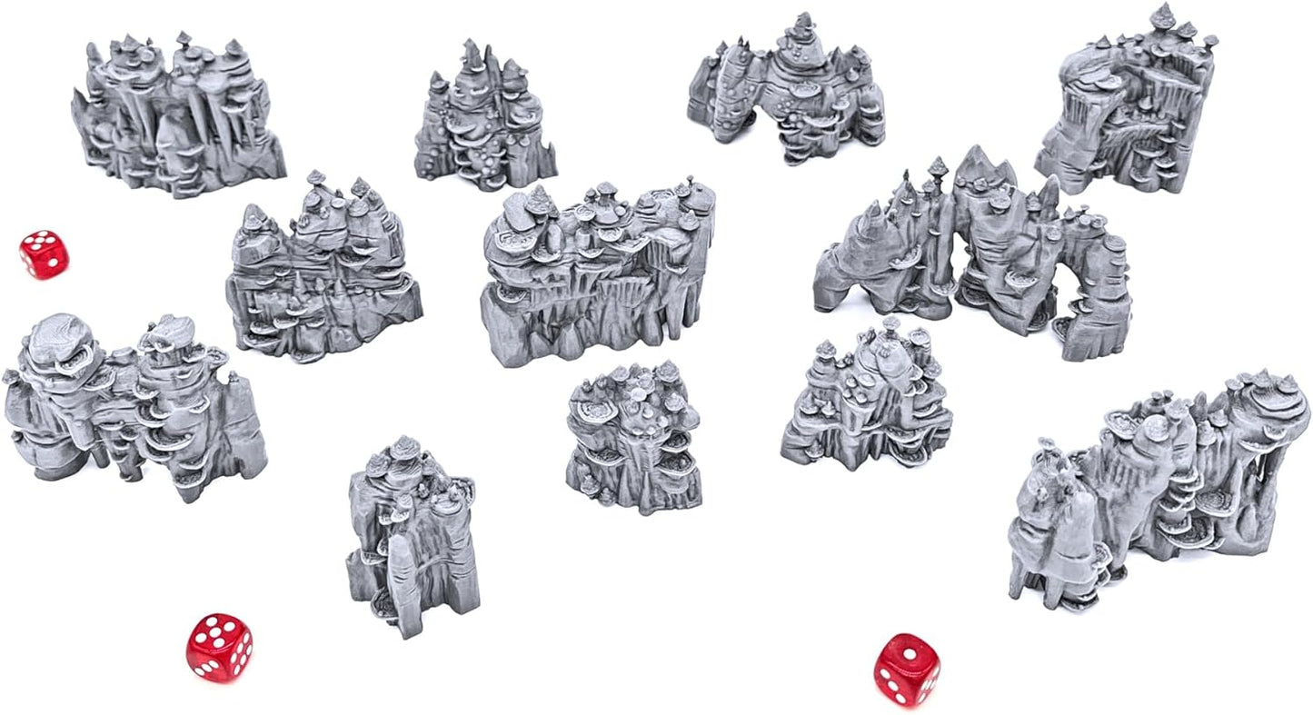 Shroom Grotto Walls by Printable Scenery, 3D Printed Tabletop RPG Scenery and Wargame Terrain 28mm Miniatures