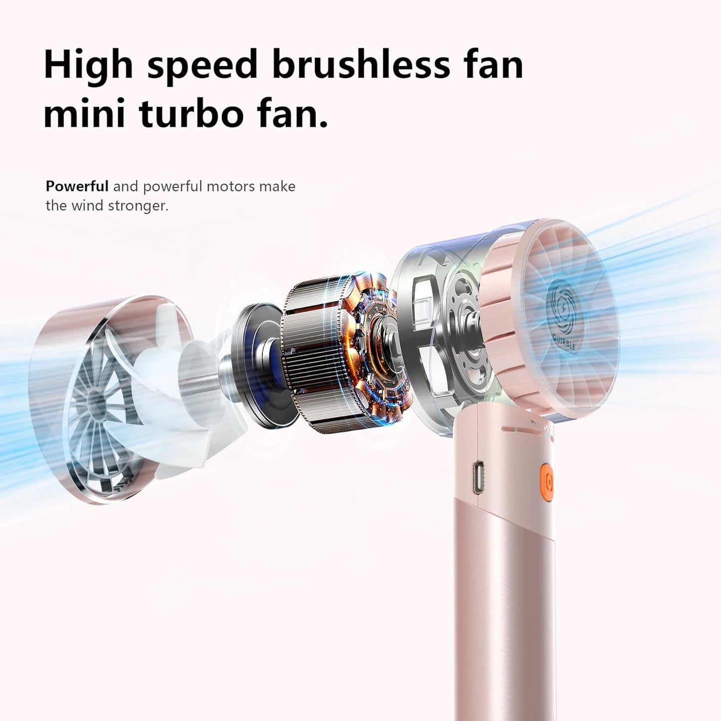 Handheld Fan,Portable Turbo Fan,Powerful Personal Fan(7000rpm High-Speed Motor,Battery Work 3-16 H),USB Rechargeable Mini Handheld Fan for Travel/Outdoor/Gift/Makeup (Rose Pink)