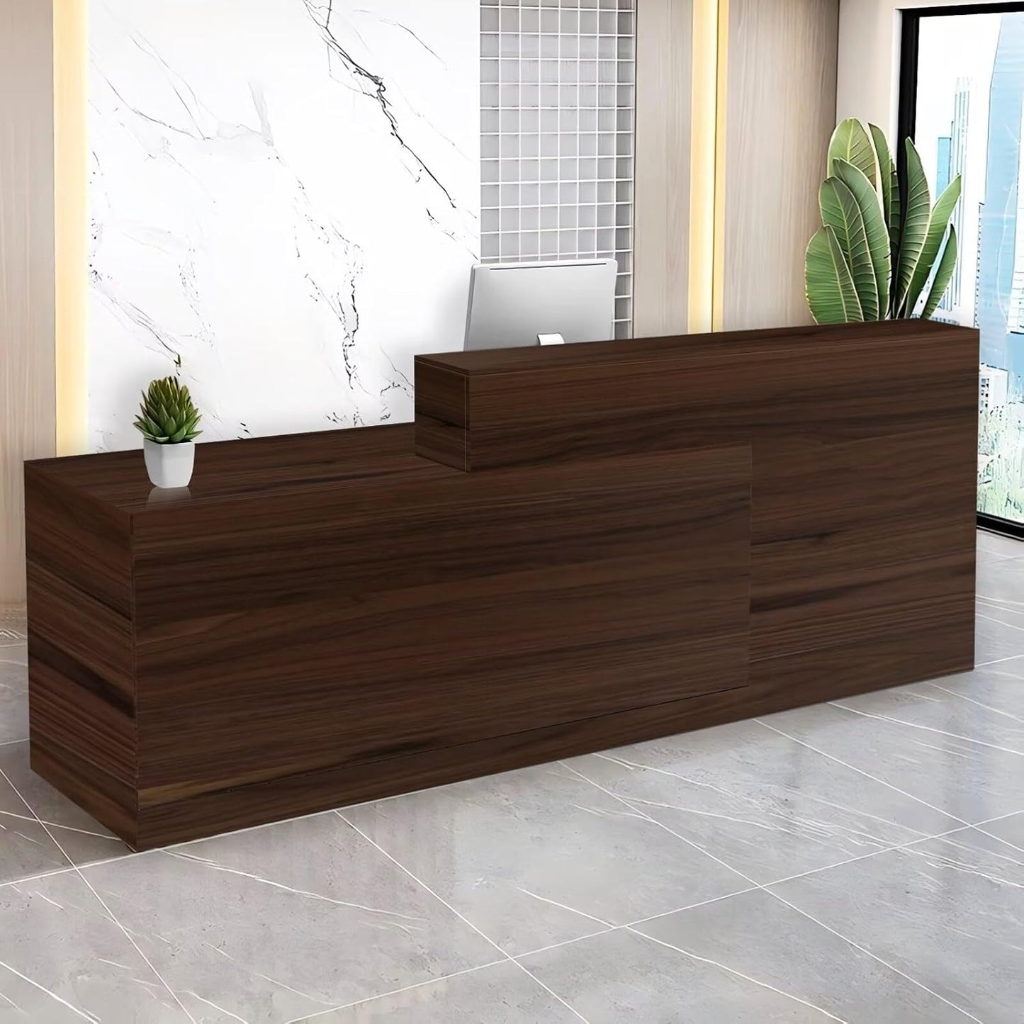 Reception Desk with Counter Modern Checkout Counter with Lockable Drawer Keyboard Tray Receptionist Desk for Office Salon Reception Table B Left 51inch/130cm
