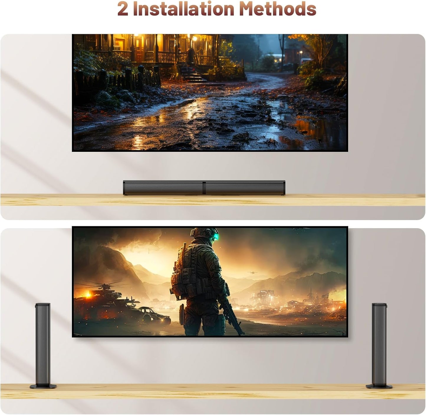 Wohome 2 in 1 Detachable Sound bar with Subwoofers, 4.1 Channel Bluetooth Sound Bar for Smart TV, Home Theater Surround Sound System, Optical, AUX, USB Input, Bass Adjust, Remote/Button Control