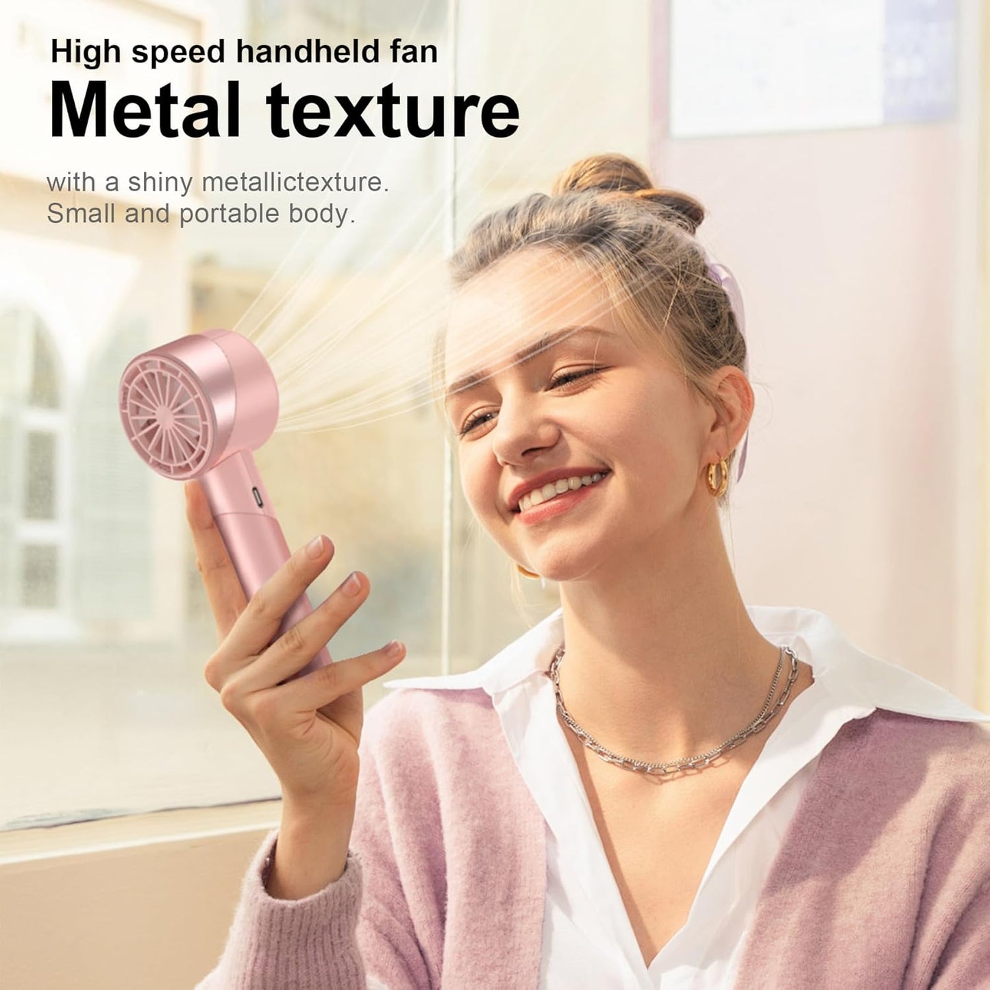 Handheld Fan,Portable Turbo Fan,Powerful Personal Fan(7000rpm High-Speed Motor,Battery Work 3-16 H),USB Rechargeable Mini Handheld Fan for Travel/Outdoor/Gift/Makeup (Rose Pink)