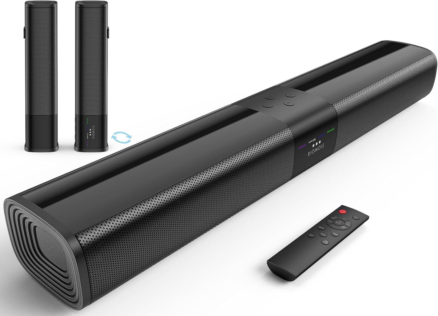 Sound Bar for Smart TV, 2 in 1 Detachable Home Audio Soundbar Speaker,20” Sound Bar for TV with Optical/AUX/HDMI-ARC/Bluetooth Connection for PC/Gaming/Projectors, Wall Mountable
