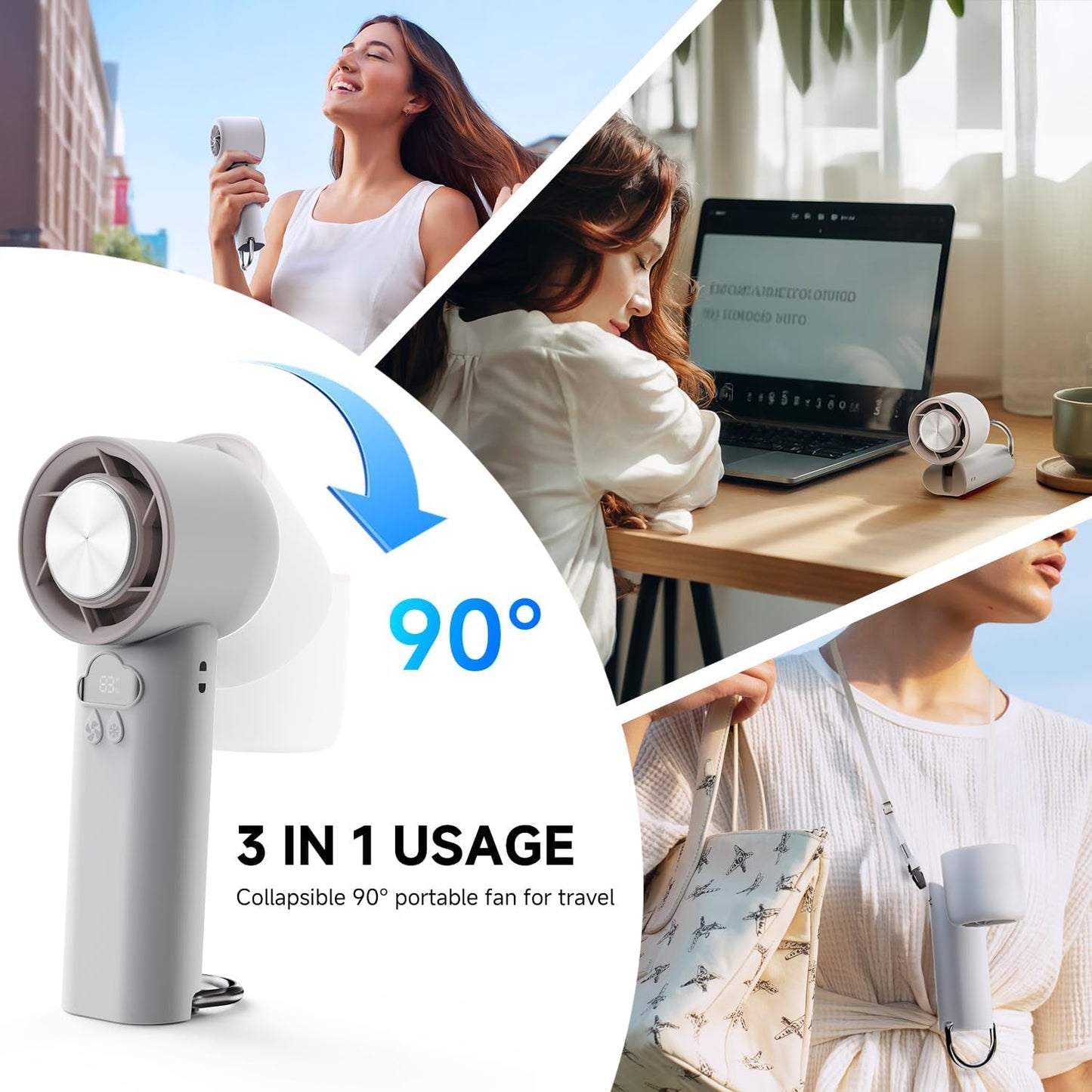 [2025 Upgrade] Portable Cooler Handheld Fan, [Coldest Turbo Hand Fan] 15000RPM 24H Max Cooling Time Highly Speed (1-100) Hand Fan, Collapsible Mini Small for Travel, Office (White)