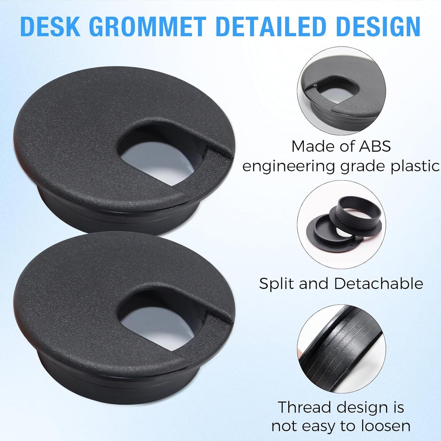 Desk Grommet 1-3/8" (35 mm), Desk Cord Hole Cover, Cable Grommet ABS Plastic, Desk Hole Grommet for Office and Home Table Cable, Detachable Cable Cord Organizer (White 4 Pcs)