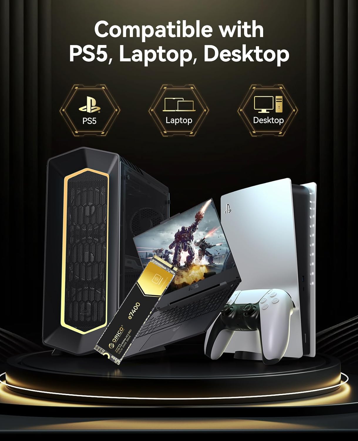 ORICO 2TB NVMe SSD PCIe 4.0- Up to 7400MB/s, M.2 SSD 2280 PCIe 4.0X4 Internal Solid State Drive SSD, Fast Heat Dissipation, Compatible with macOS Windows for Gamers and Creators-e7400